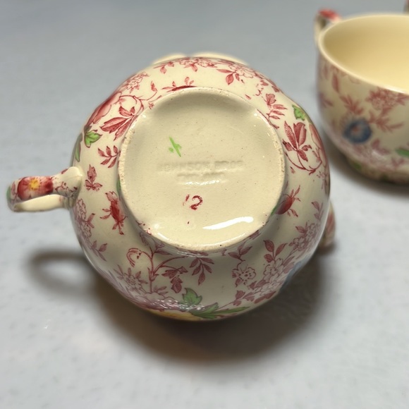 Vtg Flat Cup Set 4 of Old English Chintz Pink Multicolor by JOHNSON BROTHERS - Picture 7 of 8